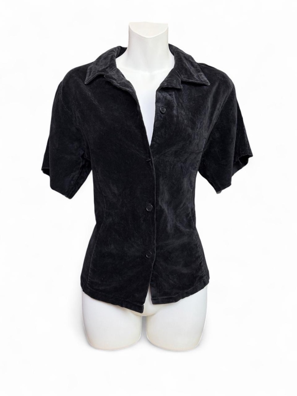 Women's Black Short-Sleeve Button-Down Shirt - Classic Collared Style